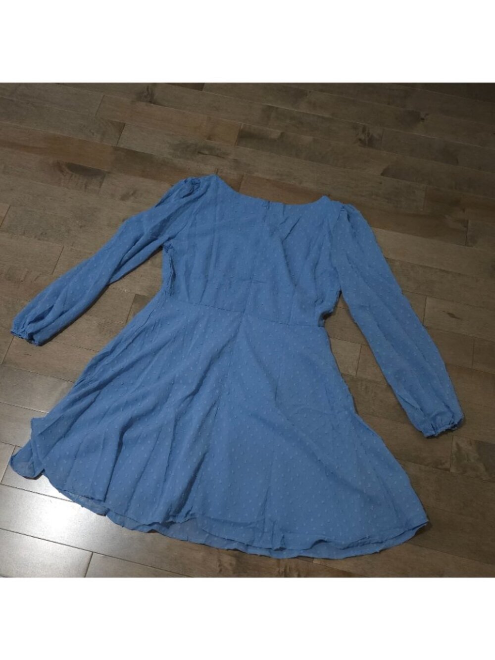Lyaner Womens Dress Sz L Blue Long Sleeve Cinched Waist Flowy Knee Length - Picture 12 of 12